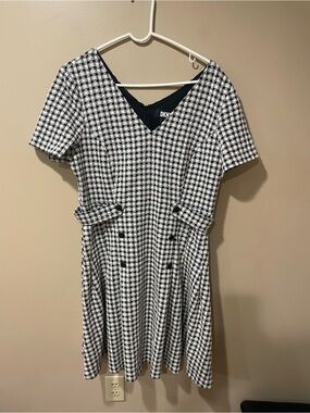DKNY Black and White Gingham Midi Dress